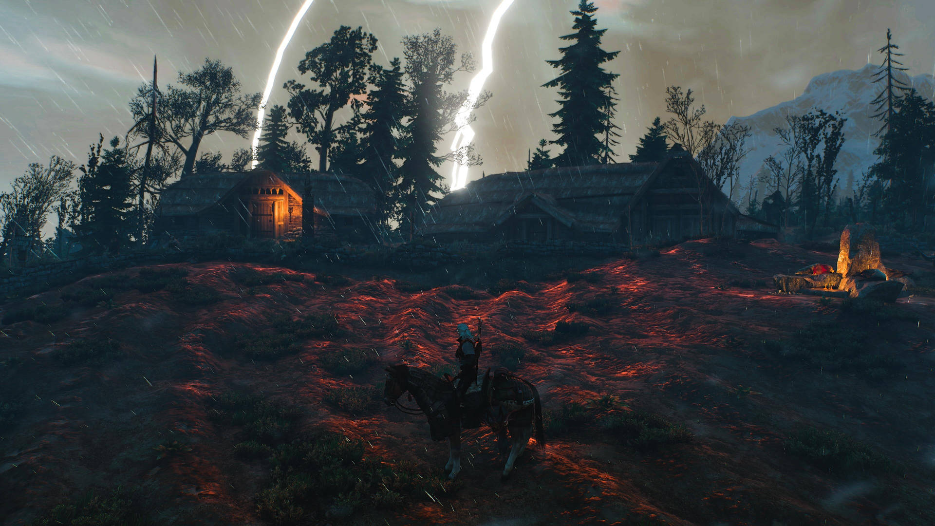 Geralt Of Rivia Preparing For Battle In A Mystical Forest Wallpaper
