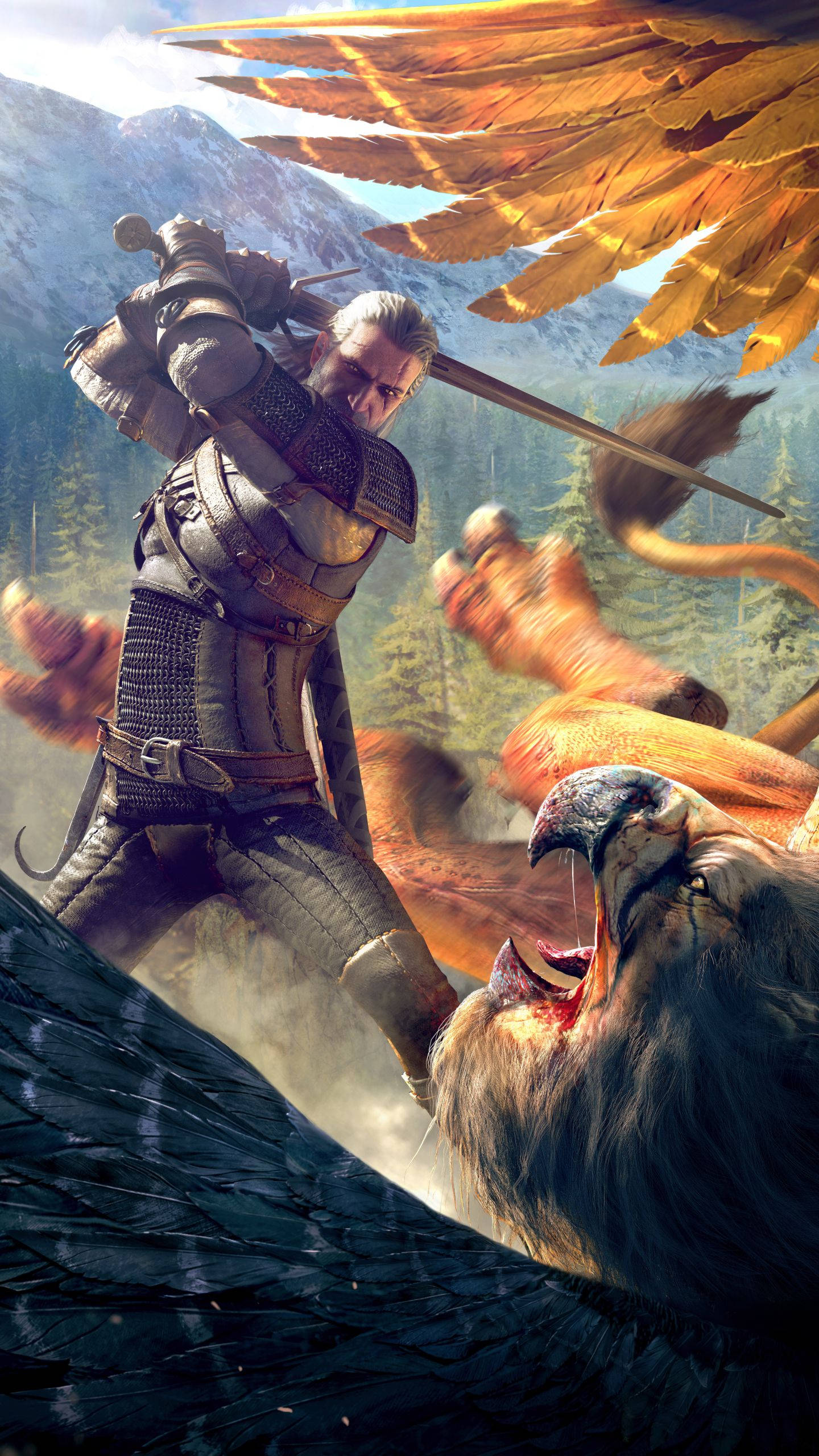 Geralt Vs Archgriffin Witcher 3 Iphone Wallpaper