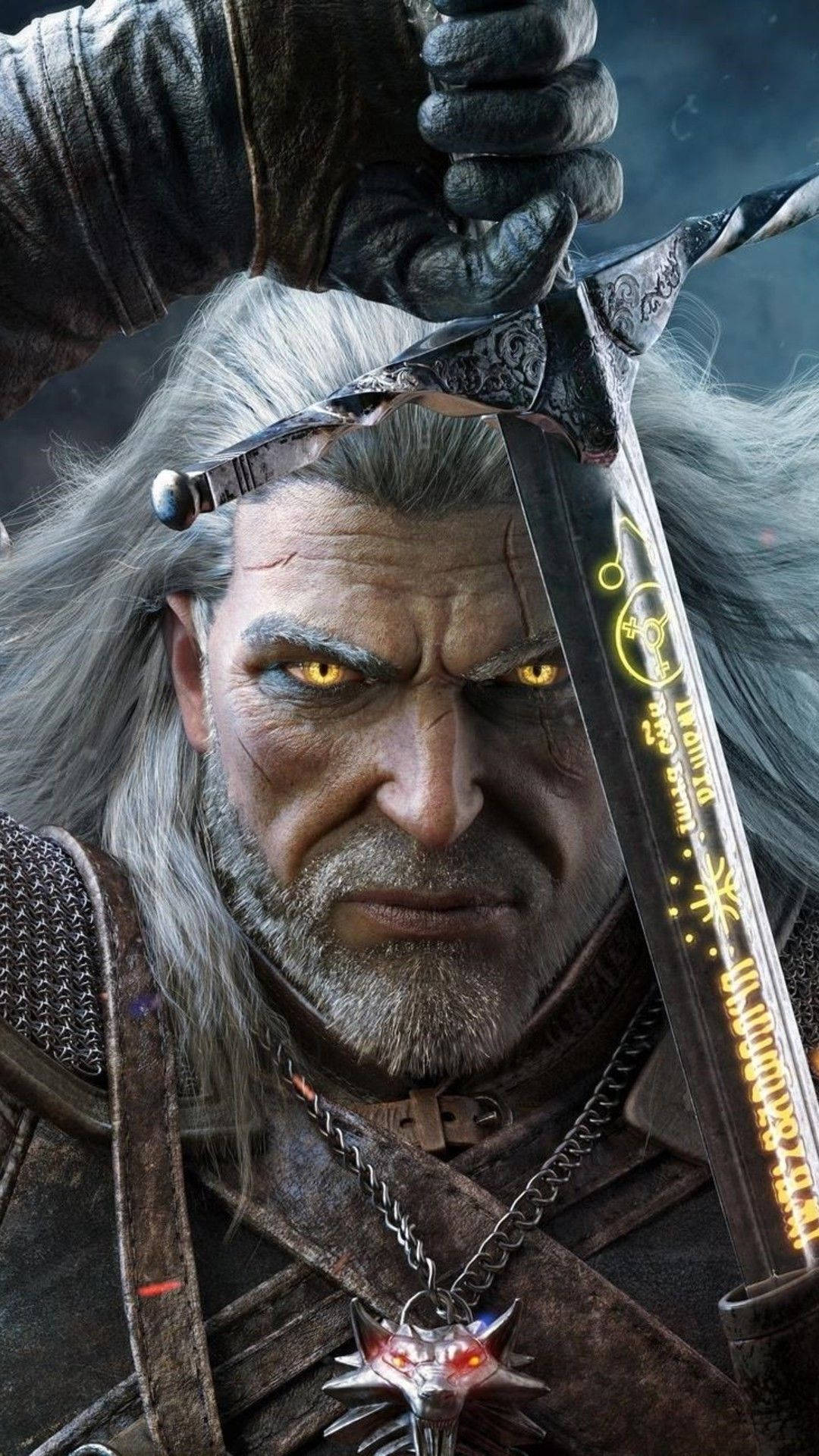 Geralt Med Sin Sølvsværd Witcher 3 iPhone Tapet Wallpaper