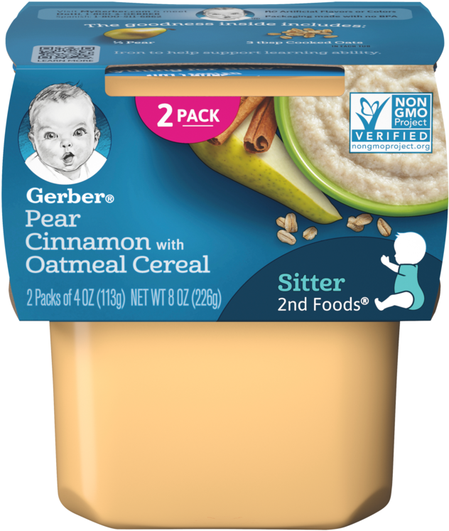 Gerber Pear Cinnamon Oatmeal Cereal Packaging PNG