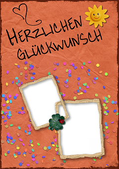 German Birthday Greeting Card Template PNG