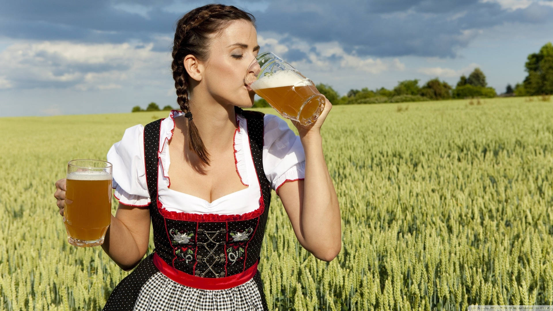 German Girl Wearing Drindl Wallpaper