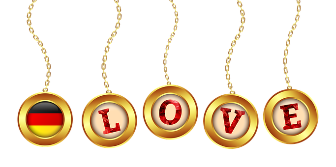 German Love Golden Pendant Design PNG