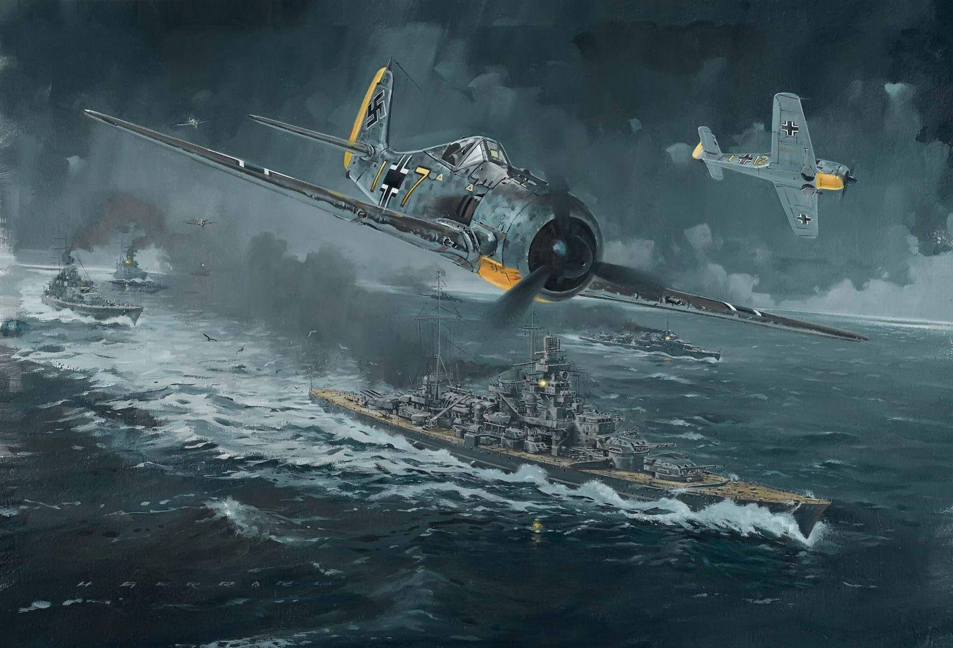 German Ww2 Fighters Over Ships Wallpaper