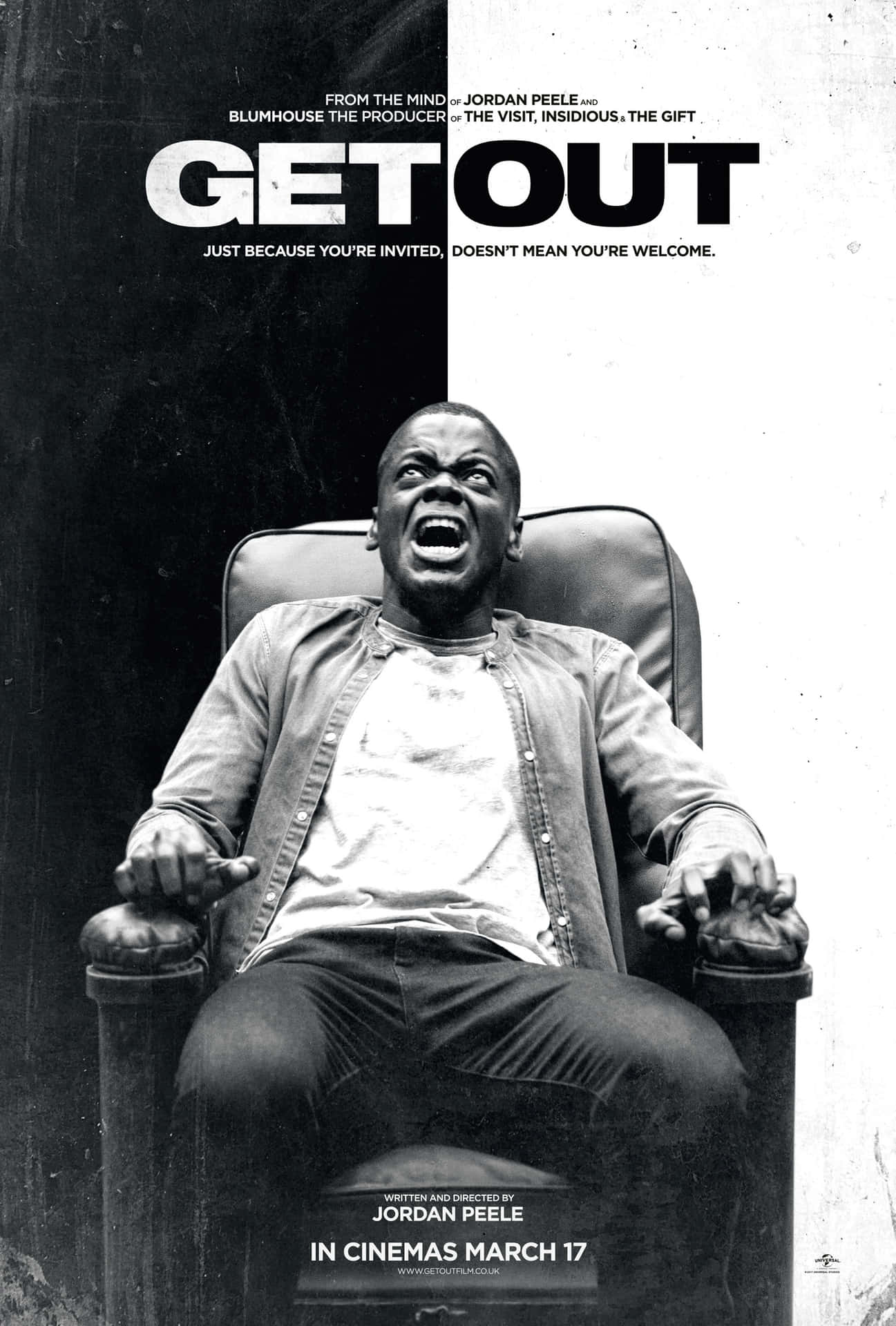 Get Out Film Plakat Svart Og Hvit Bakgrunnsbildet