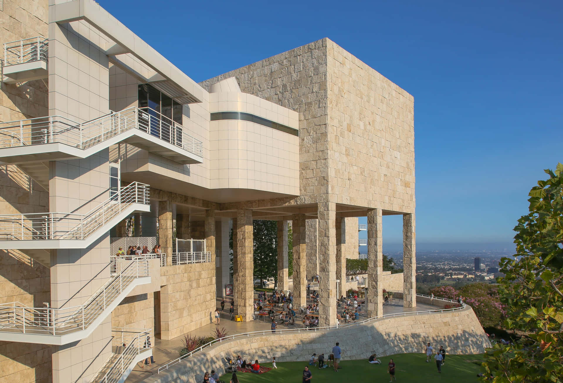 Getty Center Architectuur En Bezoekers Achtergrond