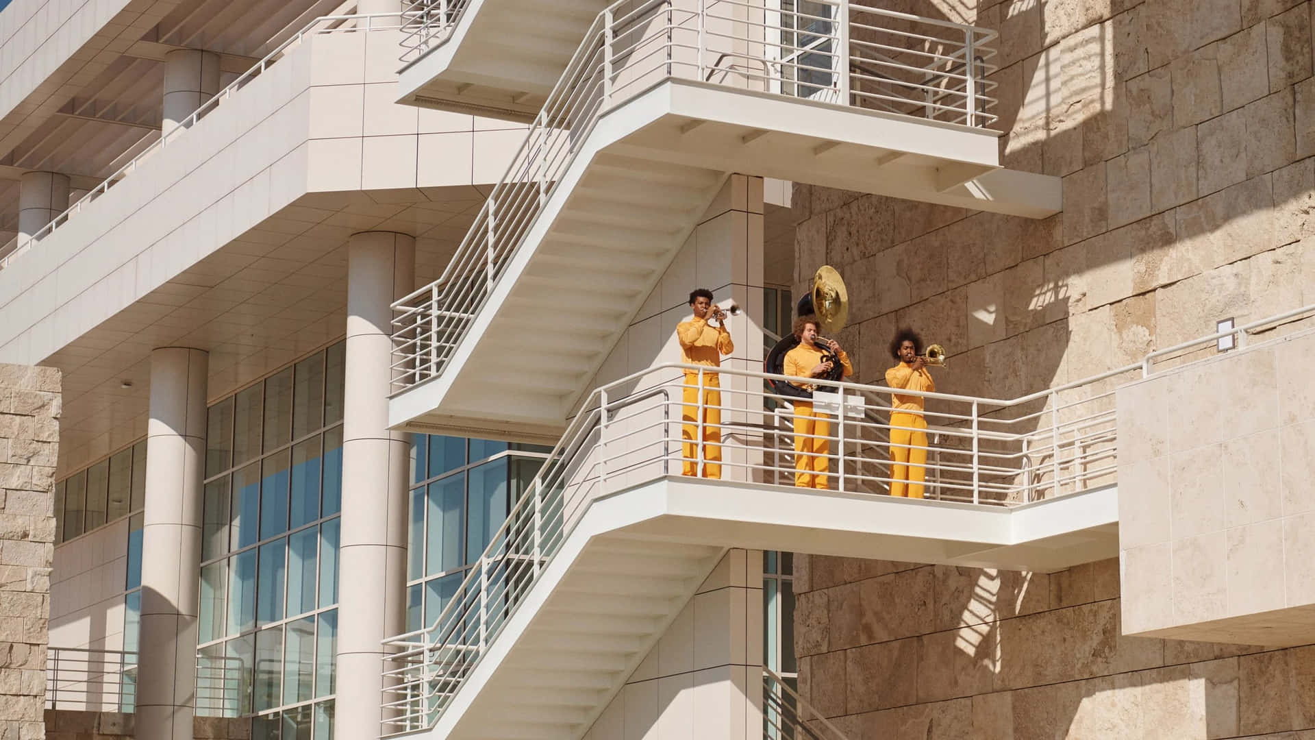 Getty Center Muzikanten Op Balkon Achtergrond