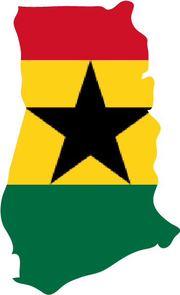 Ghana Map Outlined With Flag Colors PNG