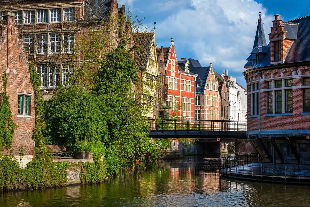 Ghent Kanal Utsikt Belgia Bakgrunnsbildet