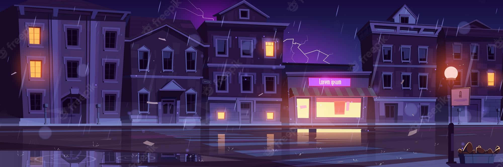 Unailustración De Dibujos Animados De Una Ciudad De Noche Fondo de pantalla
