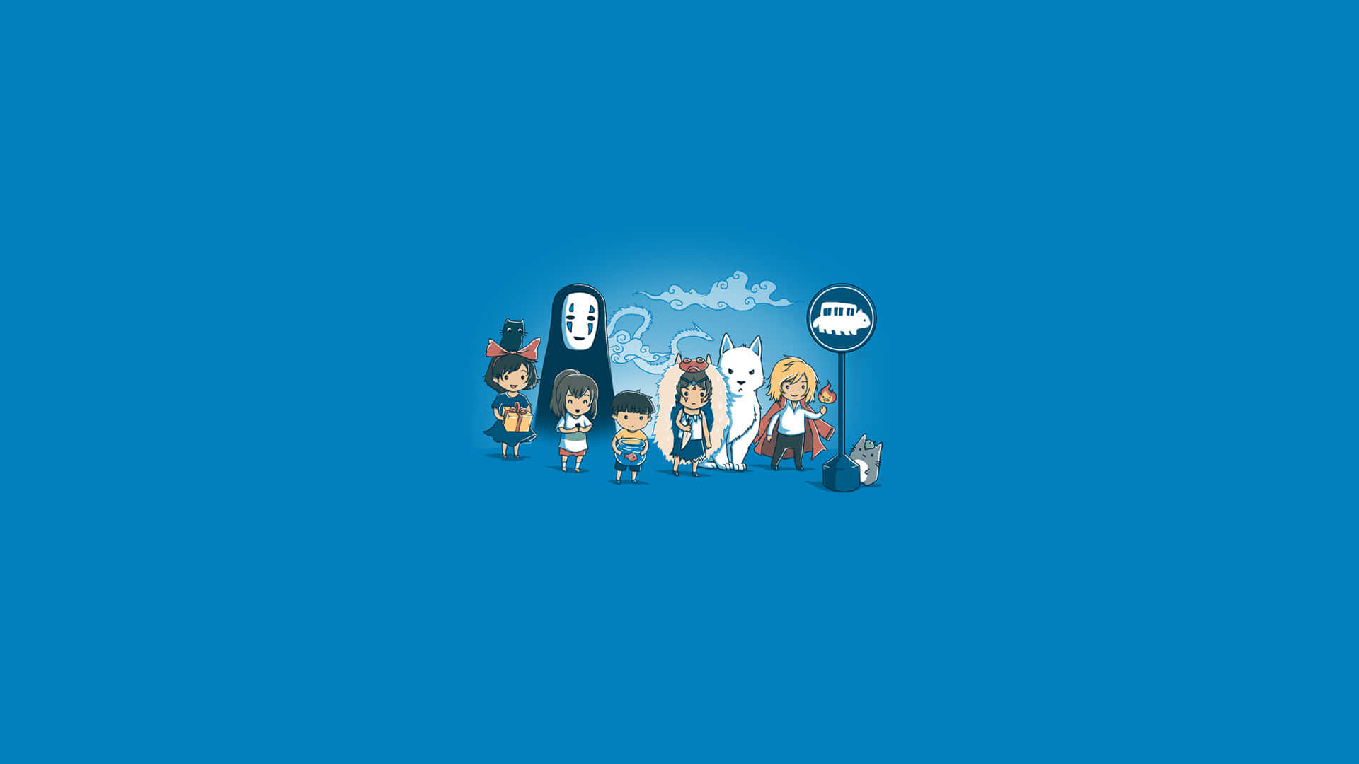 Ghibli Characters Blue Backdrop Wallpaper