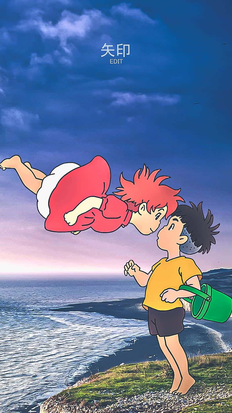 Ghibli Characters Seaside Moment Wallpaper