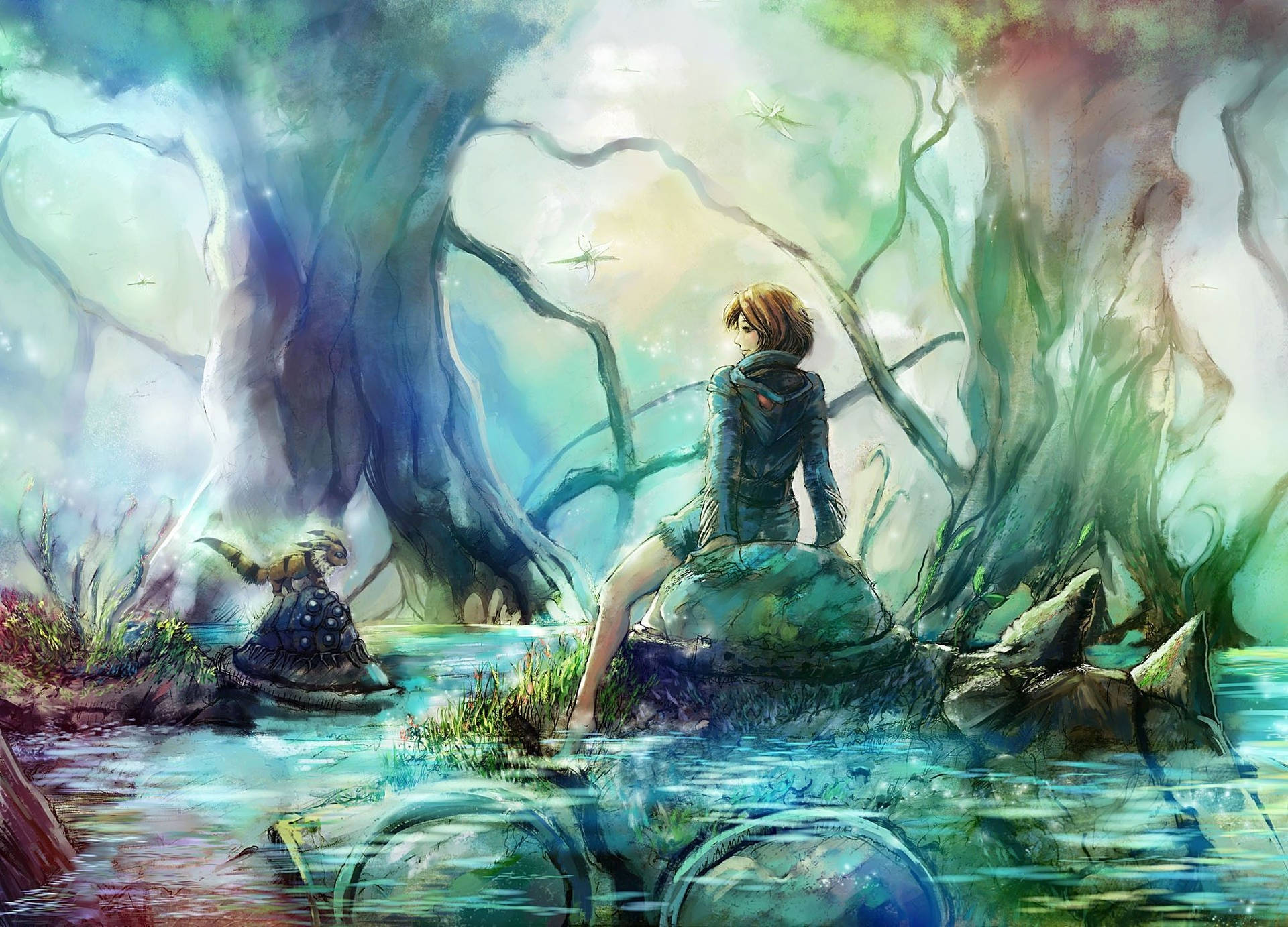 Ghibli Girl Relaxing River