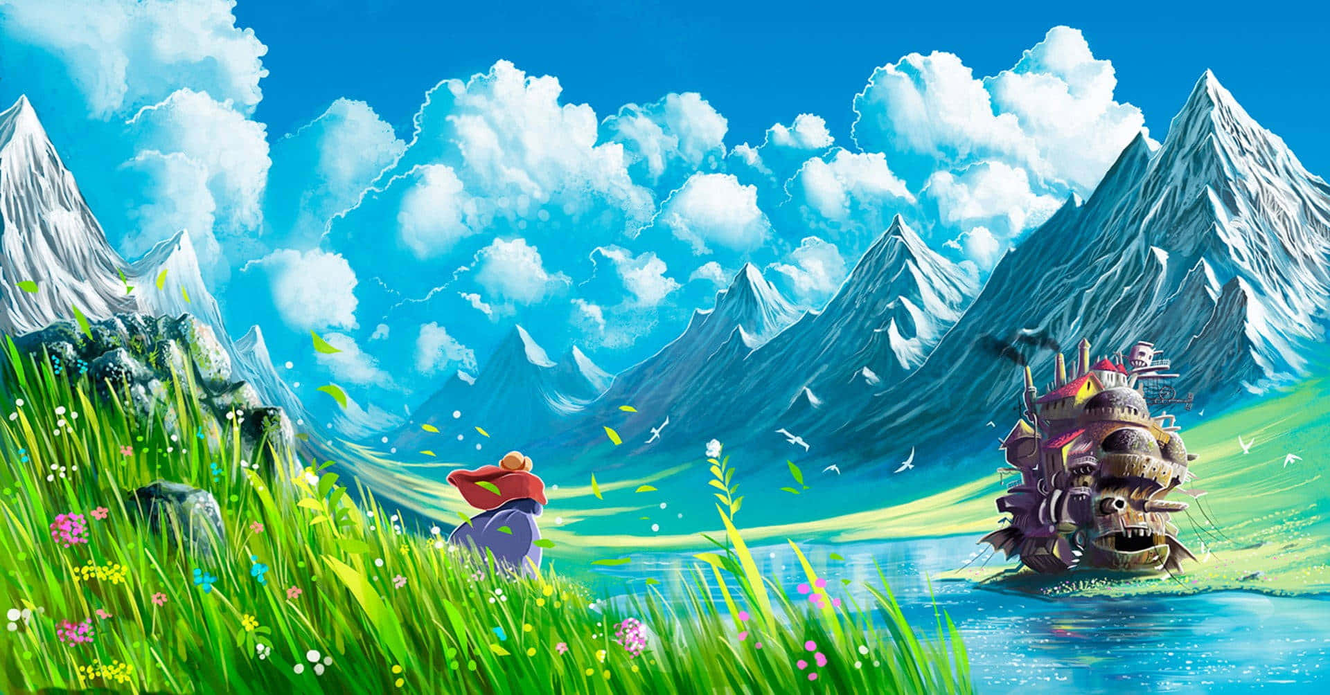 Ghibli Inspired Mountainous Landscape Wallpaper