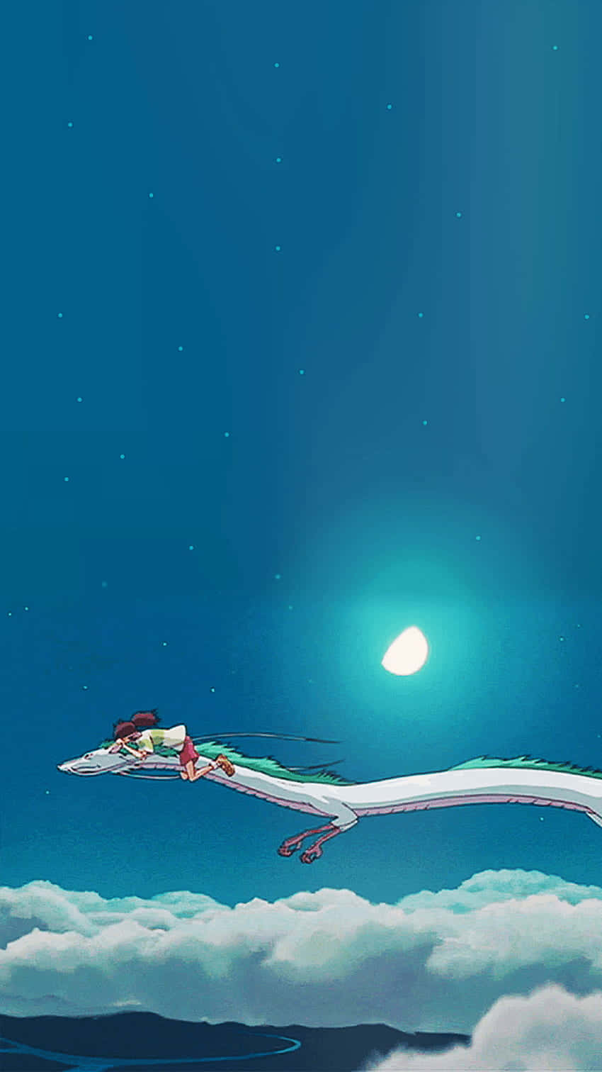 Ghibli Nighttime Flight Wallpaper
