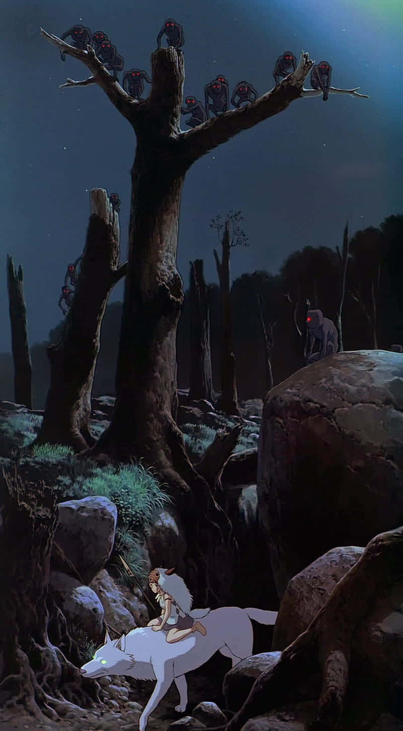 Ghibli Nighttime Forest Journey Wallpaper