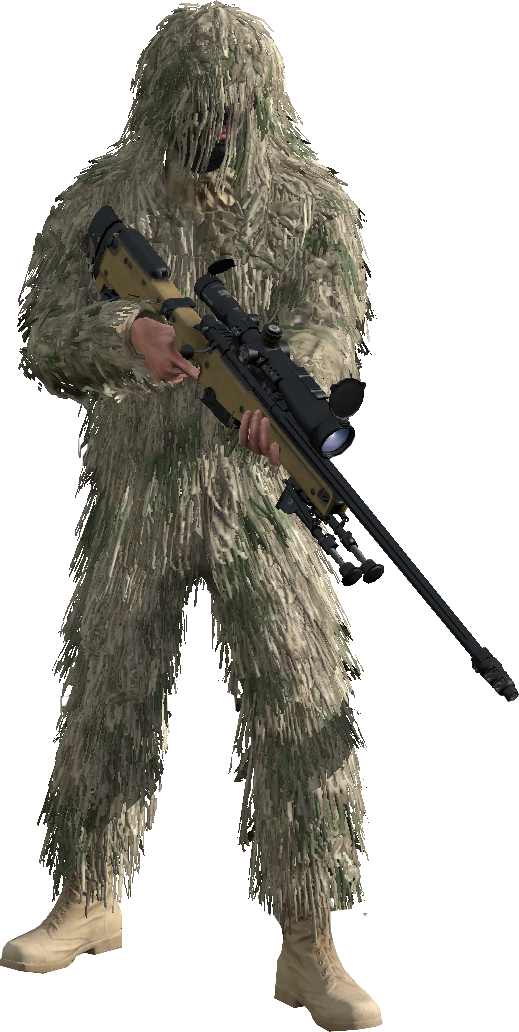 Ghillie Suited Sniperwith Rifle PNG
