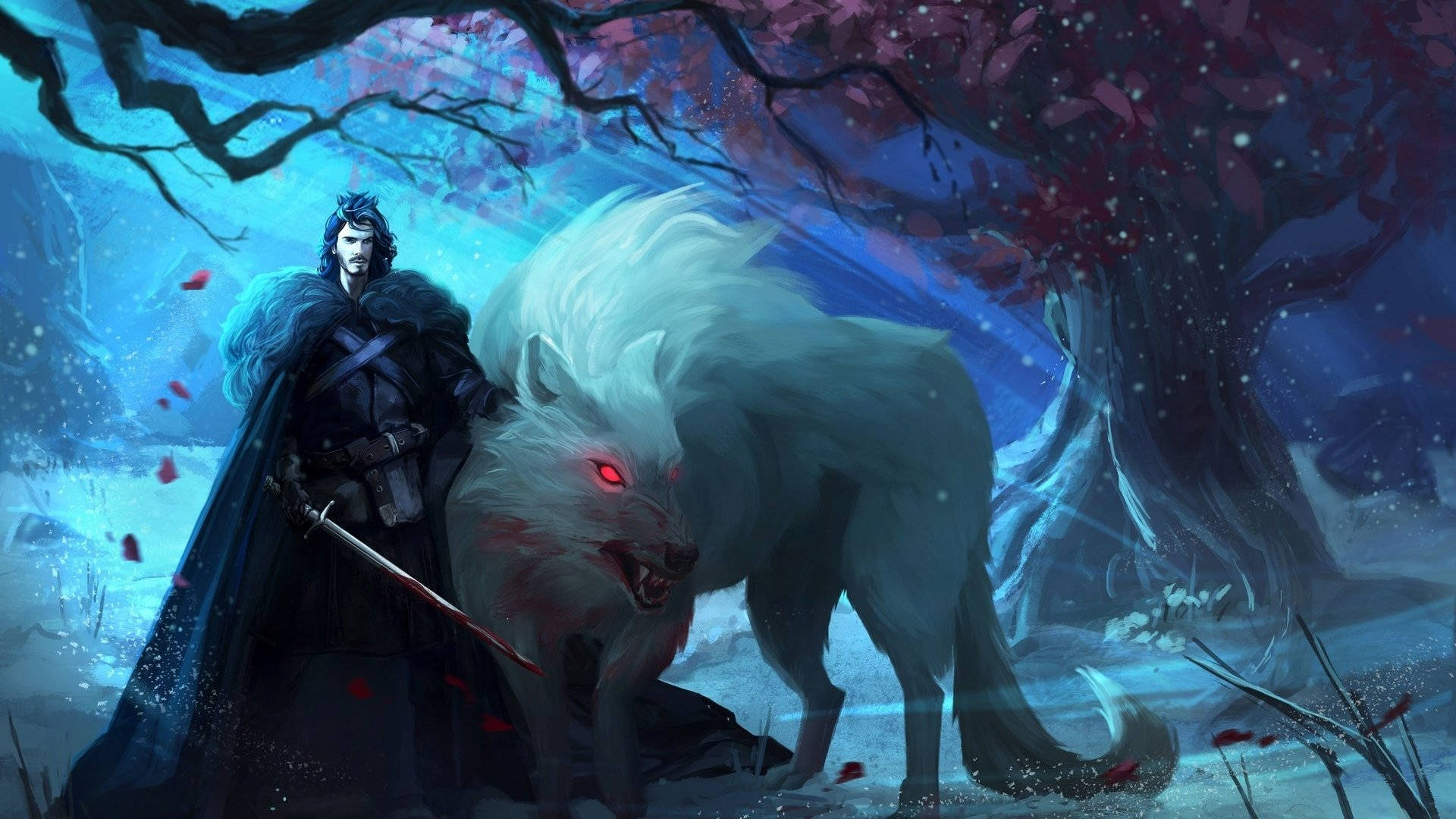 Ghost og Jon Snow Game of Thrones er ultra HD tapet. Wallpaper
