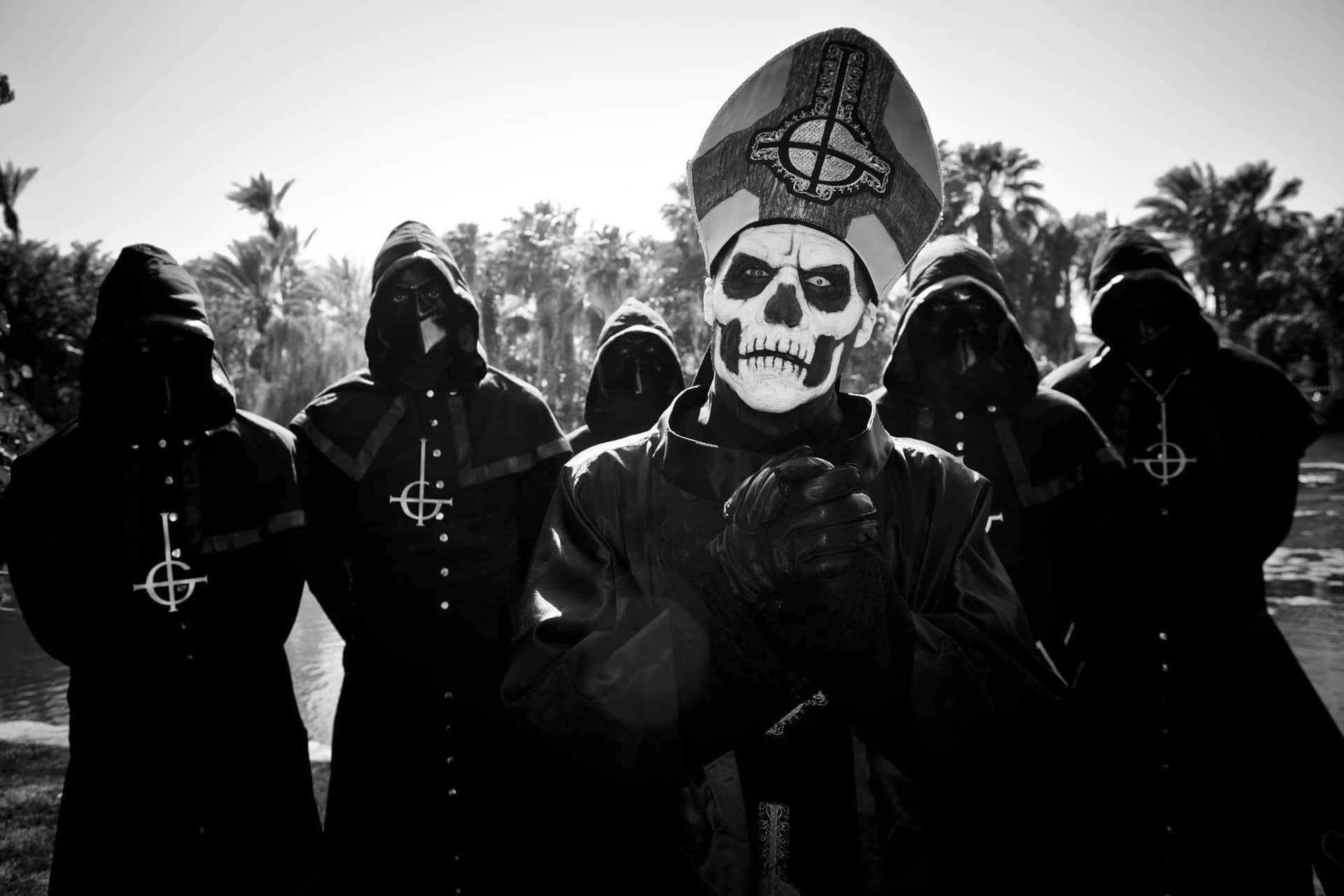 Ghost Band Black And White Photo Members Papa Nihil Wallpaper