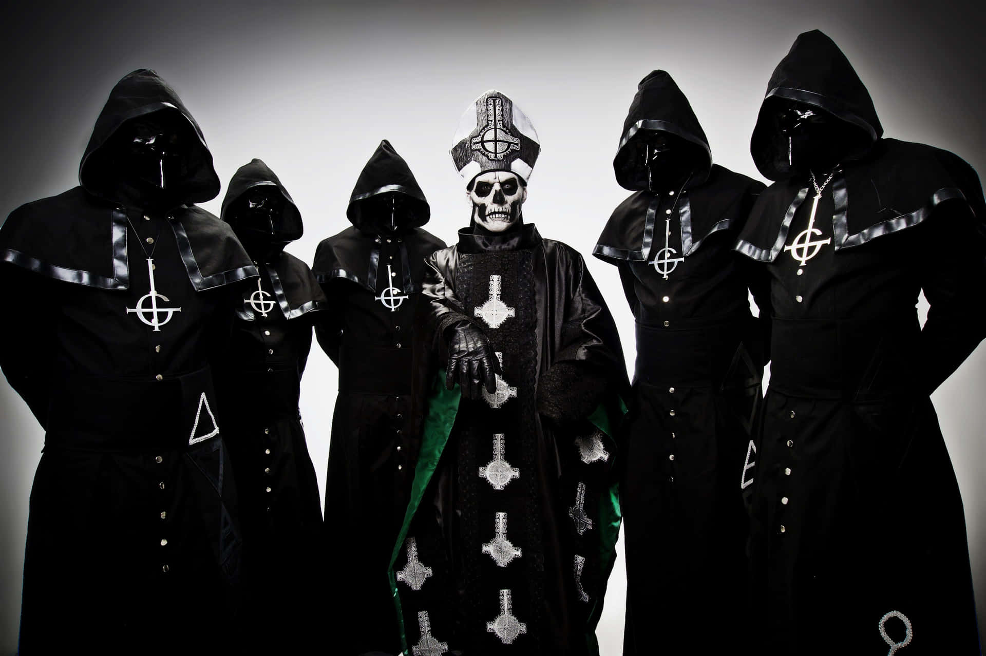Papa Nihil Surrounded By Ghost Band Members Wallpaper