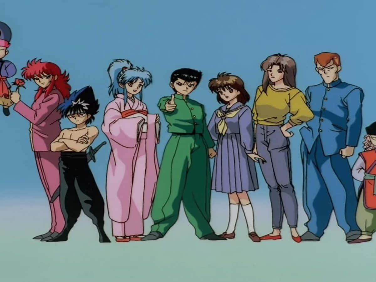 A Group Of Anime Characters Standing Together