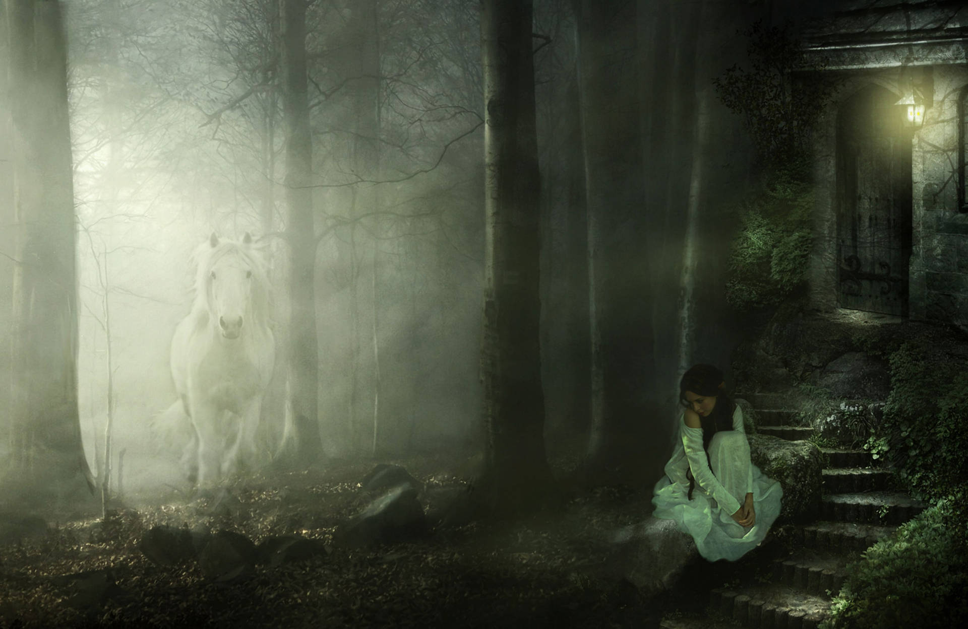 Ghost Horse And Woman Wallpaper