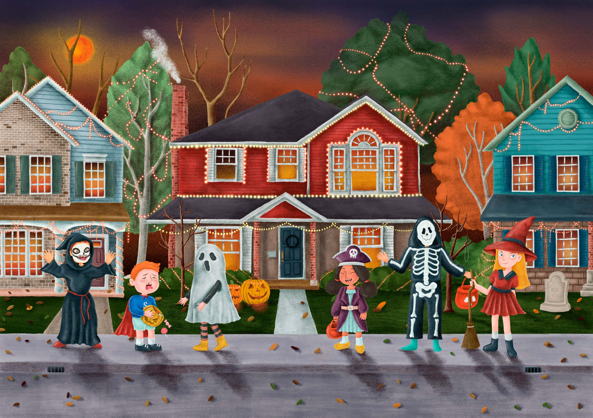 Imagende La Casa De Los Fantasmas Con Amigos De Halloween.