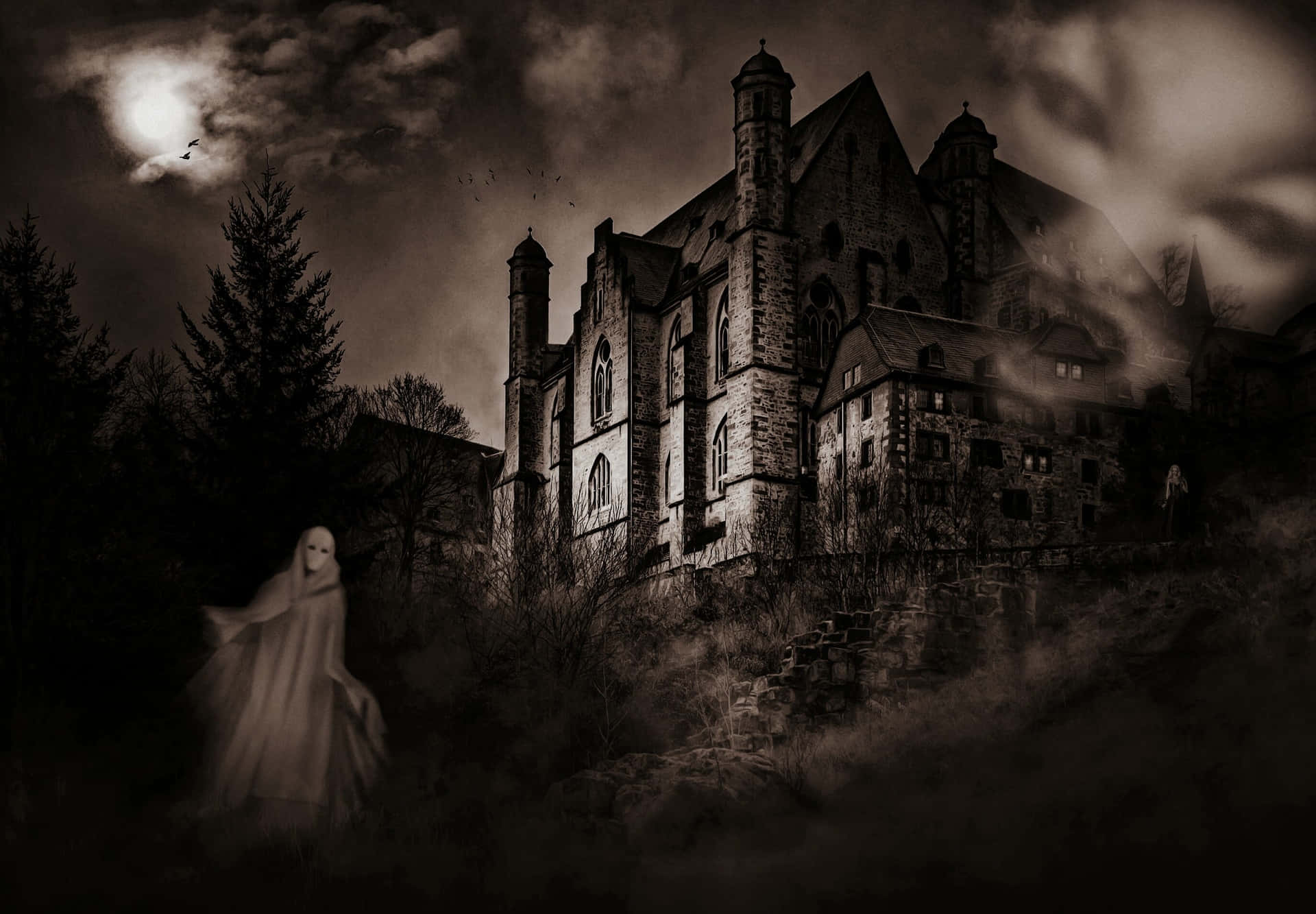 Imagenespeluznante De Una Casa Embrujada Con Fantasmas