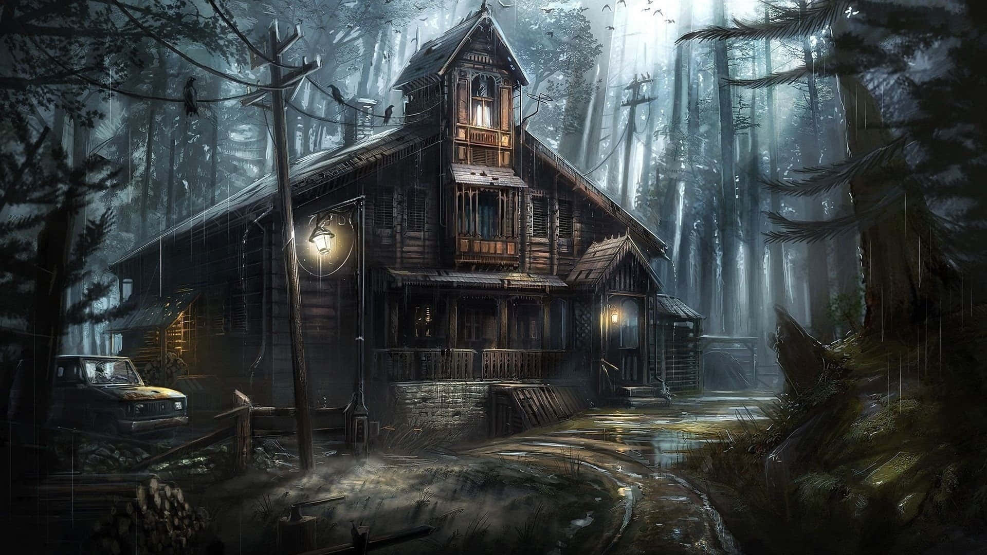 Imagende Fantasía De Una Casa Embrujada En El Bosque Con Fantasmas.