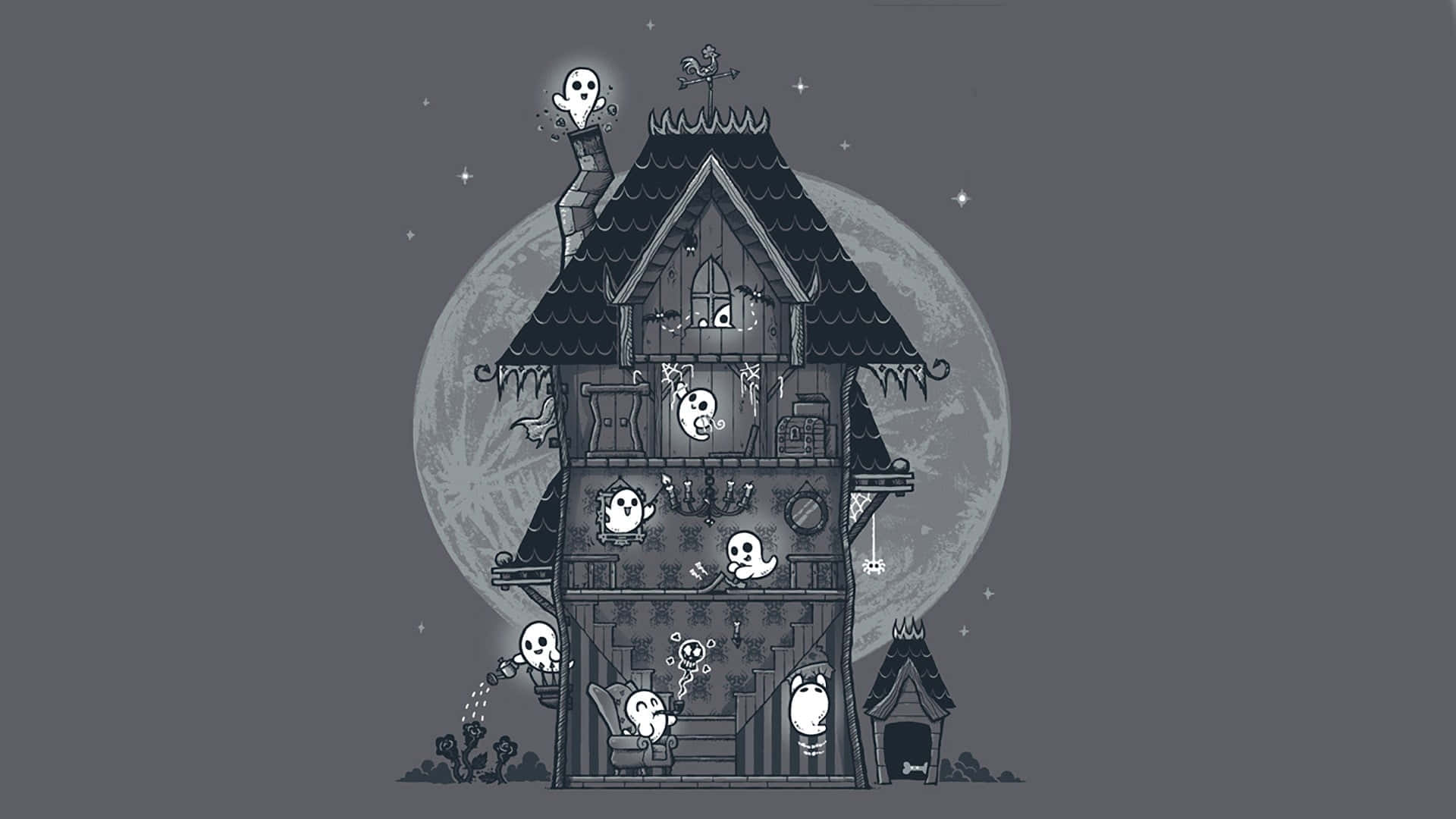 et billede af et Halloween hjems uhyggelige hus og ånder