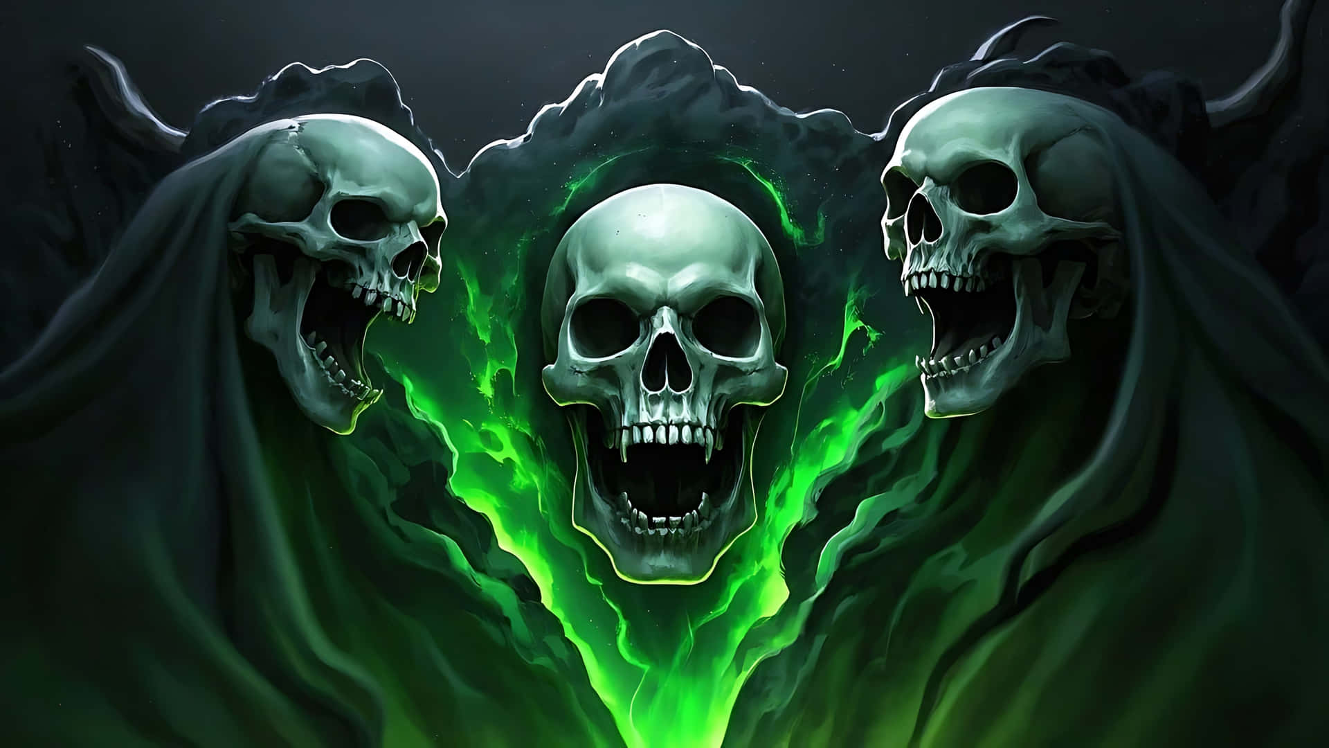 Ghost-infested Skull With Screaming Shadows. Ghost Wallpaper Wallpaper