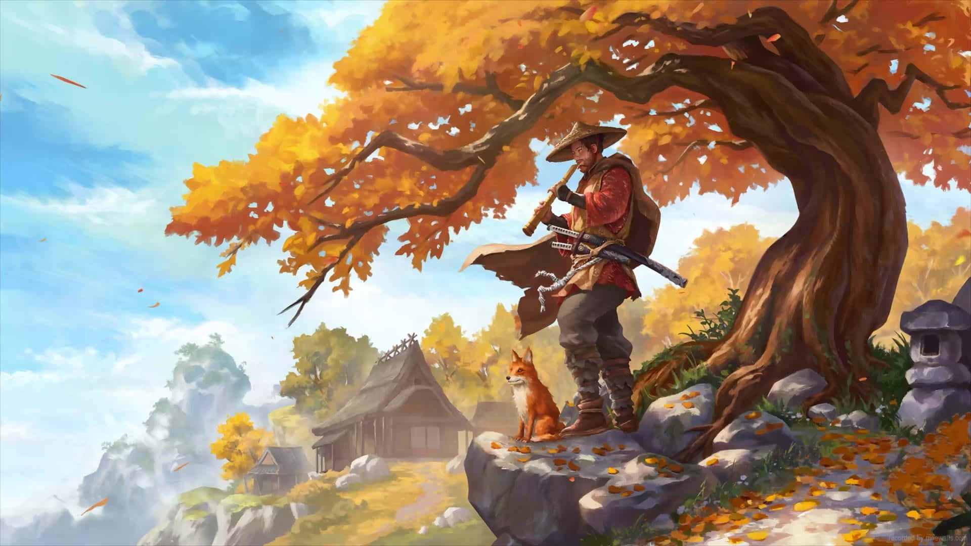 A Man Is Standing Under A Tree With A Sword