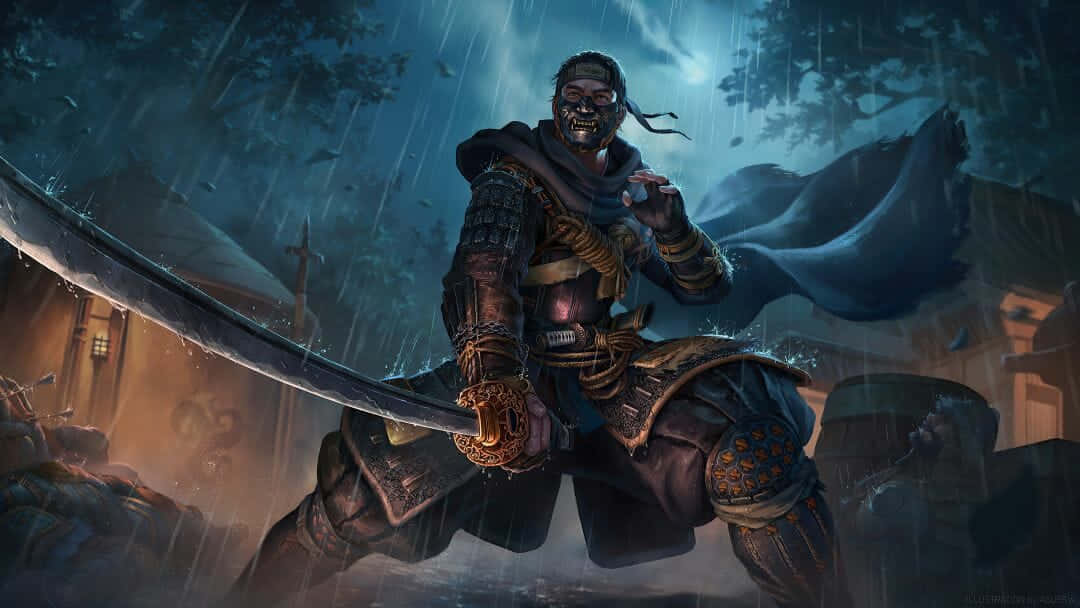 A Man With A Sword In The Rain Wallpaper