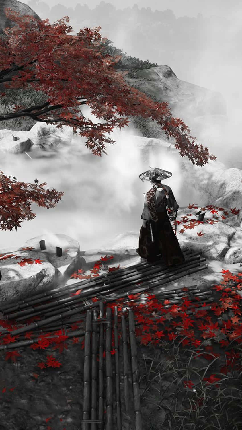 Samurai Kneeling Katana Warrior 4K Phone iPhone Wallpaper 5290a
