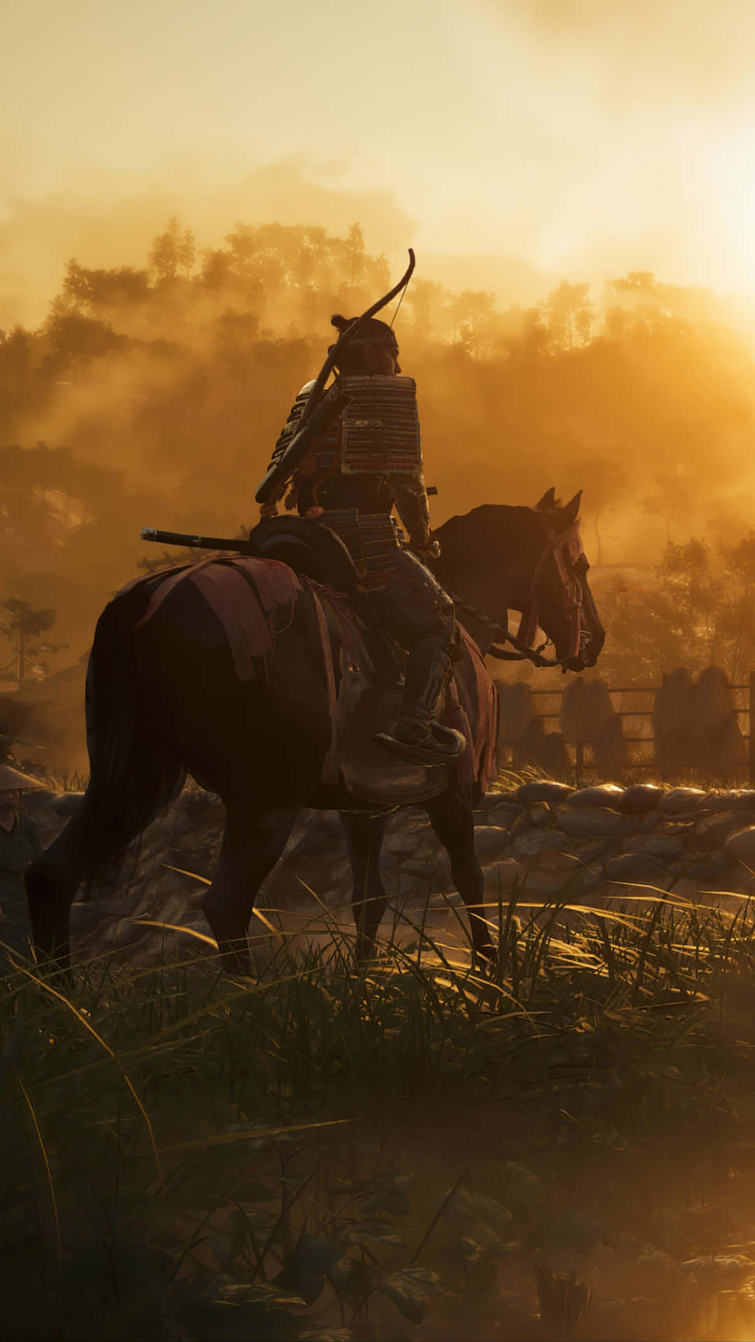 Einmann Reitet Auf Einem Pferd Bei Sonnenuntergang. Wallpaper