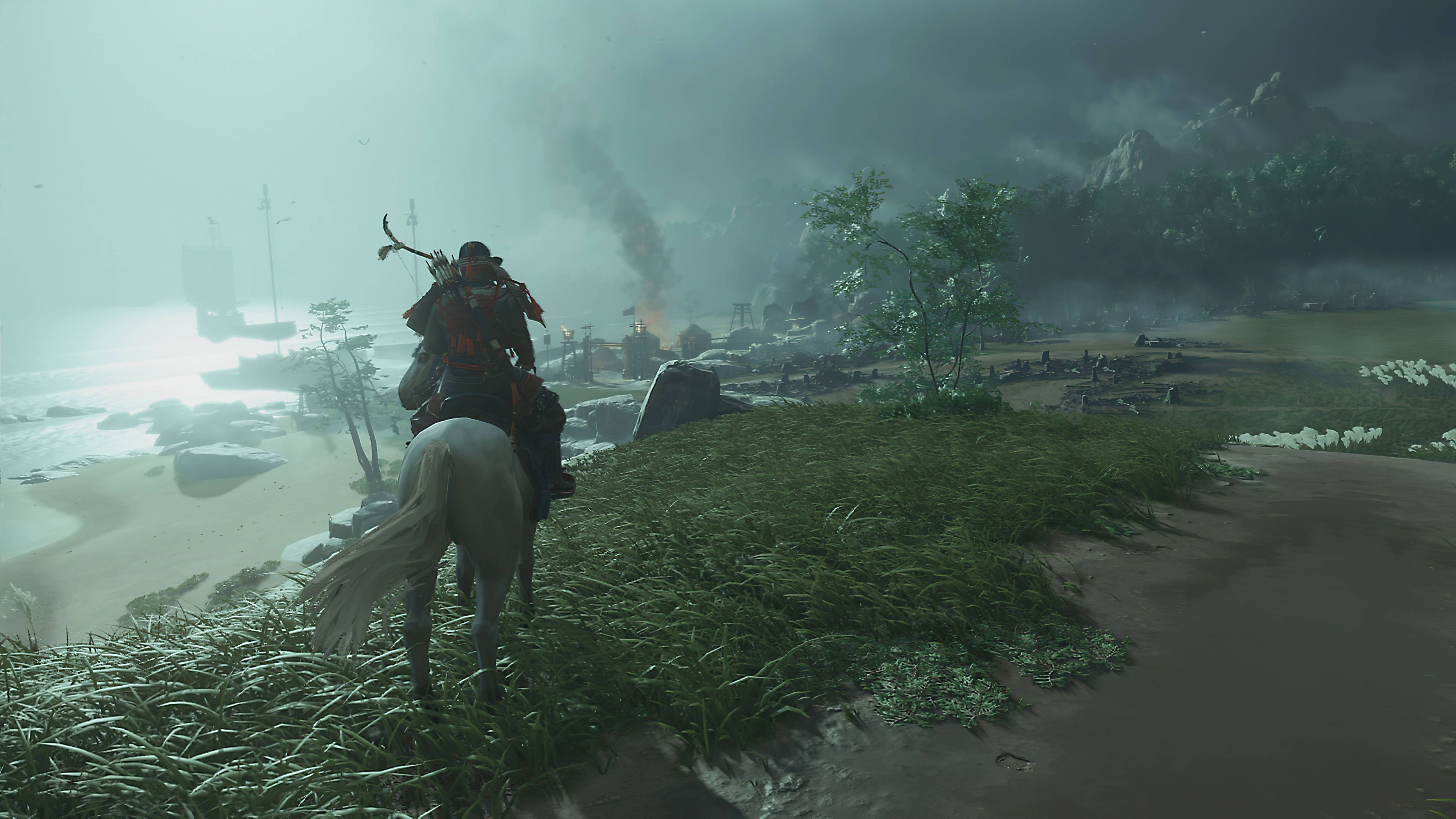 Ghost Of Tsushima Man Riding A Horse 4k Background