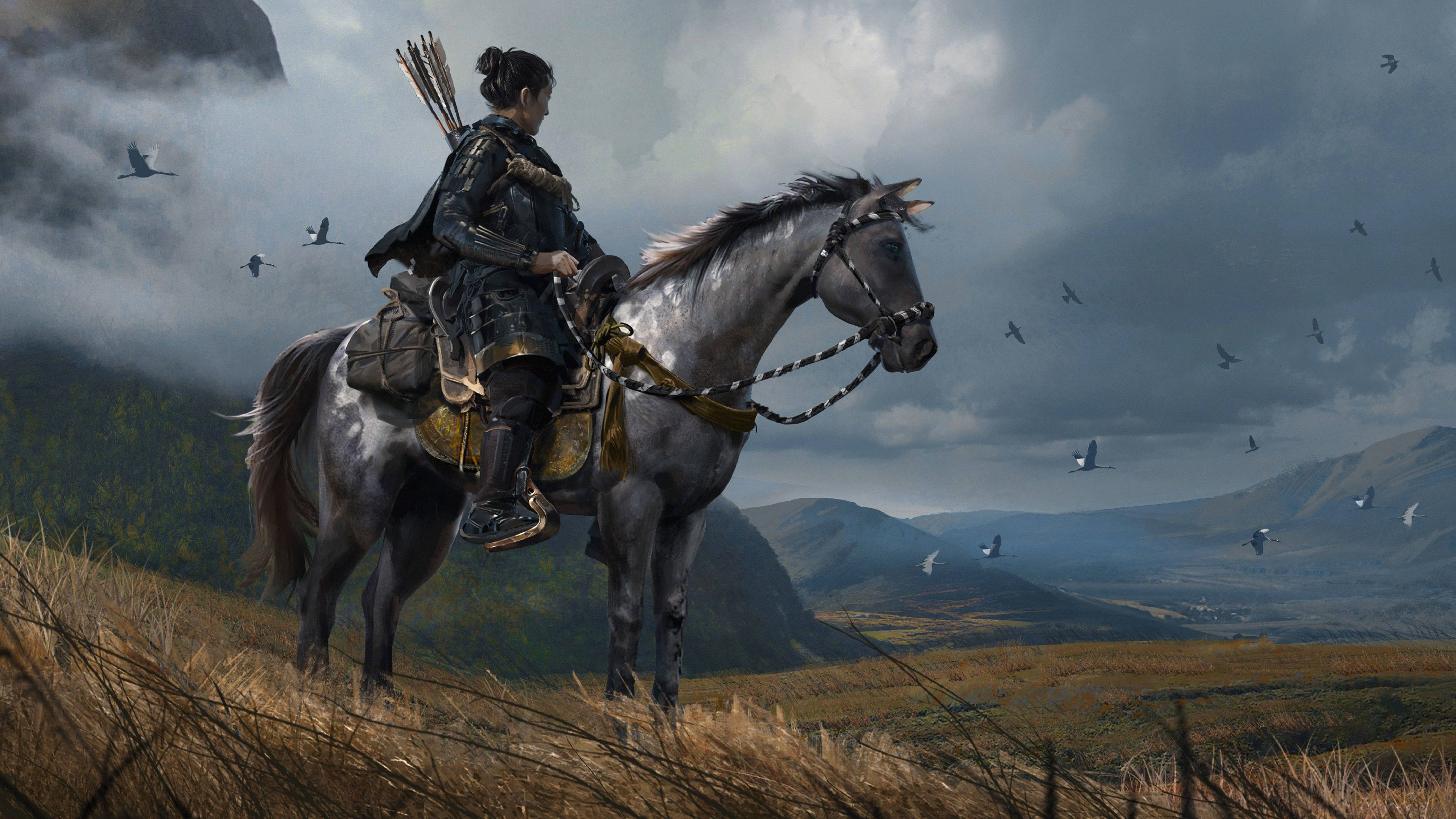 Ghost Of Tsushima Masako Riding A Horse 4k Background
