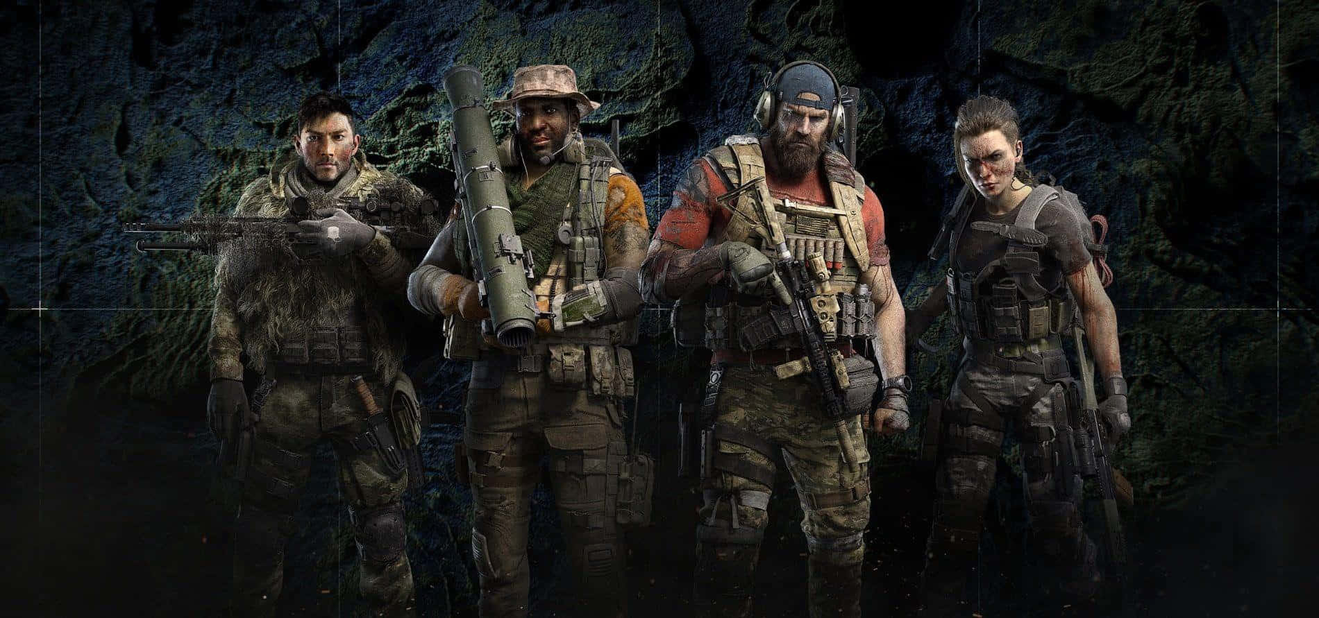 En gruppe soldater står foran et mørkt baggrund. Wallpaper