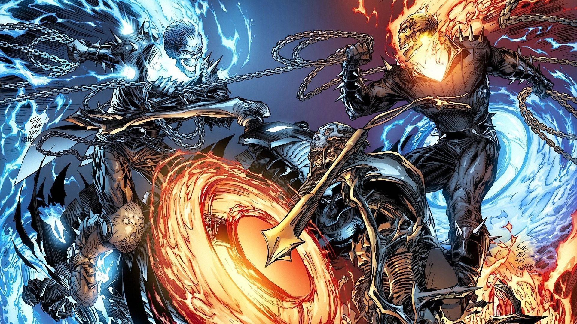 Ghost Rider Vs. Blue Skull Demon Background
