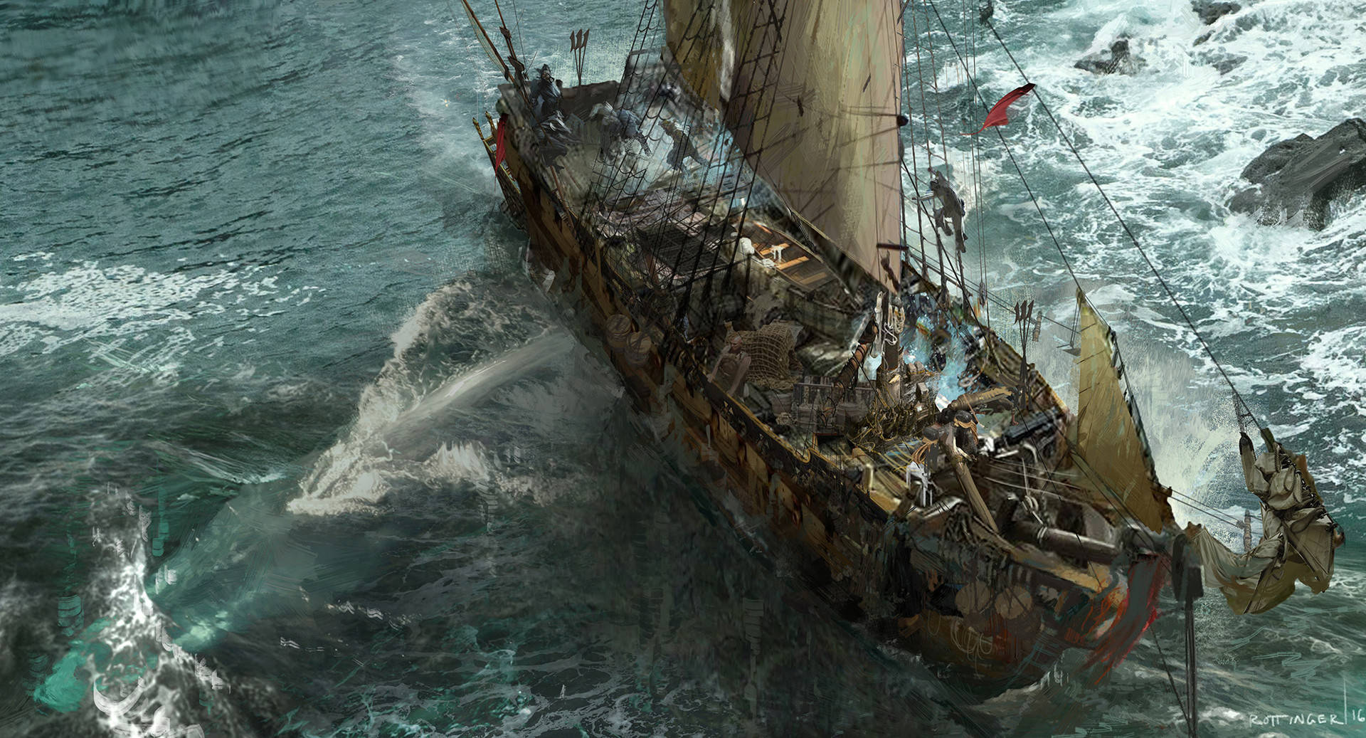 Ghost Ship Sea Storm Digital Art Wallpaper