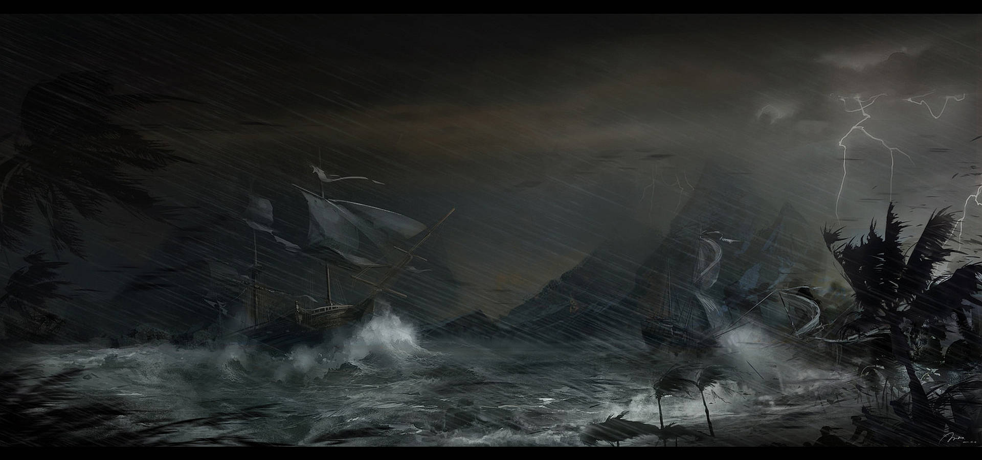 Ghost Ship Stormy Sea