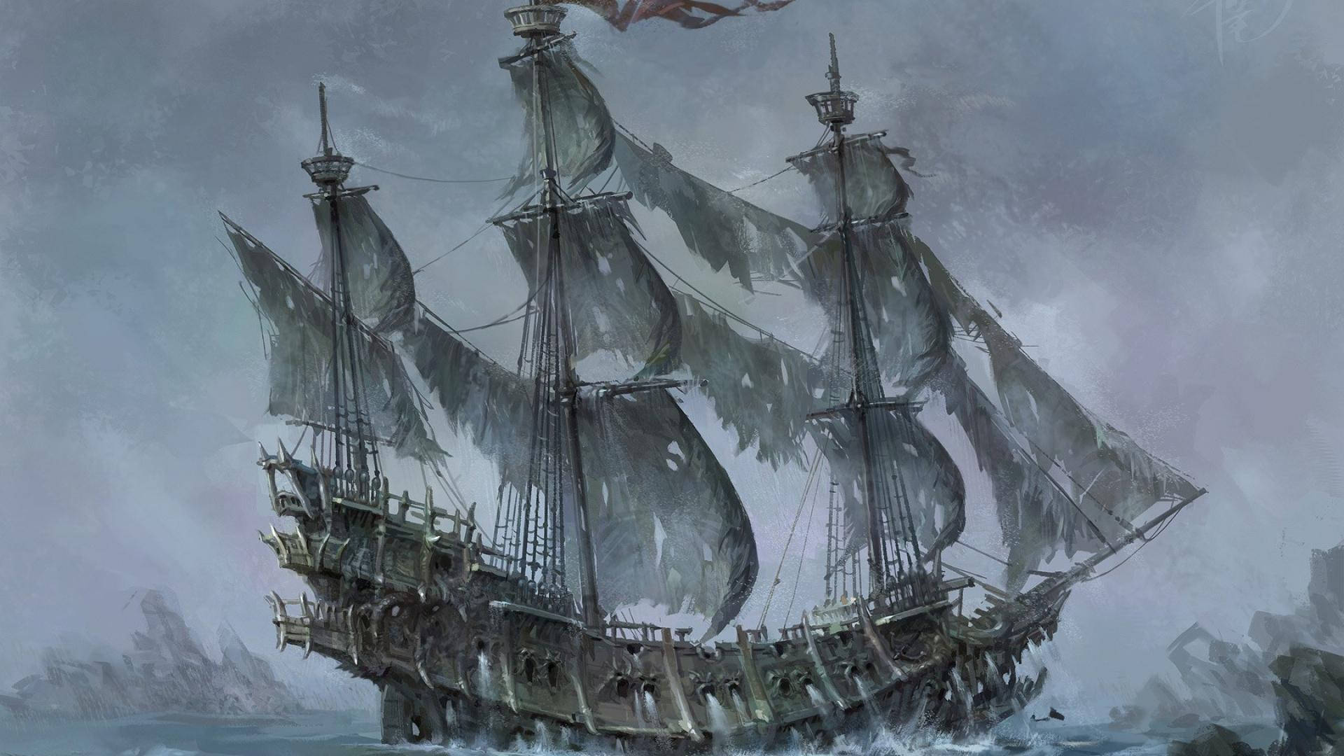 Ghost Ship Torn Sails Digital Art Wallpaper