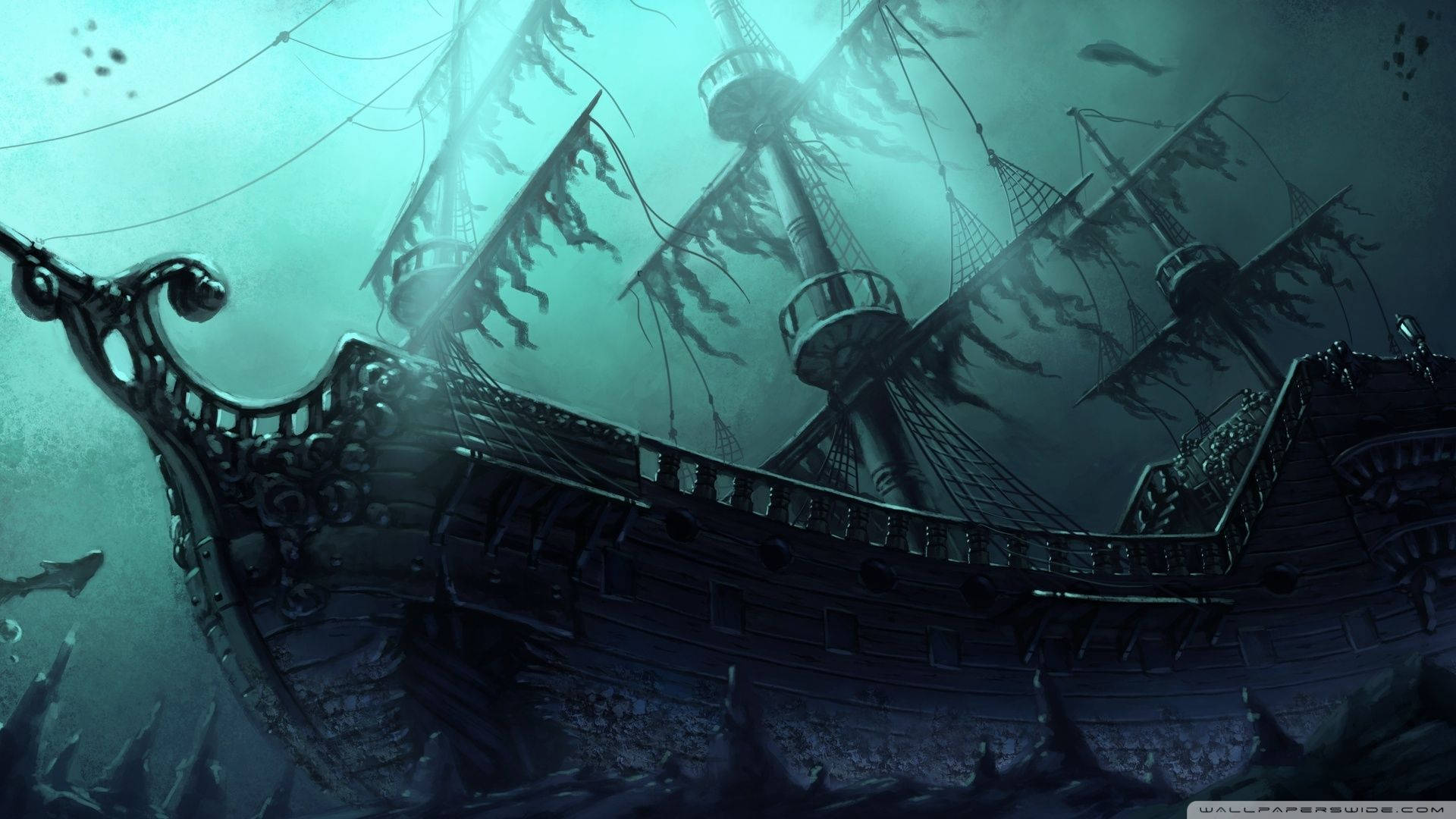 Ghost Ship Underwater Wallpaper