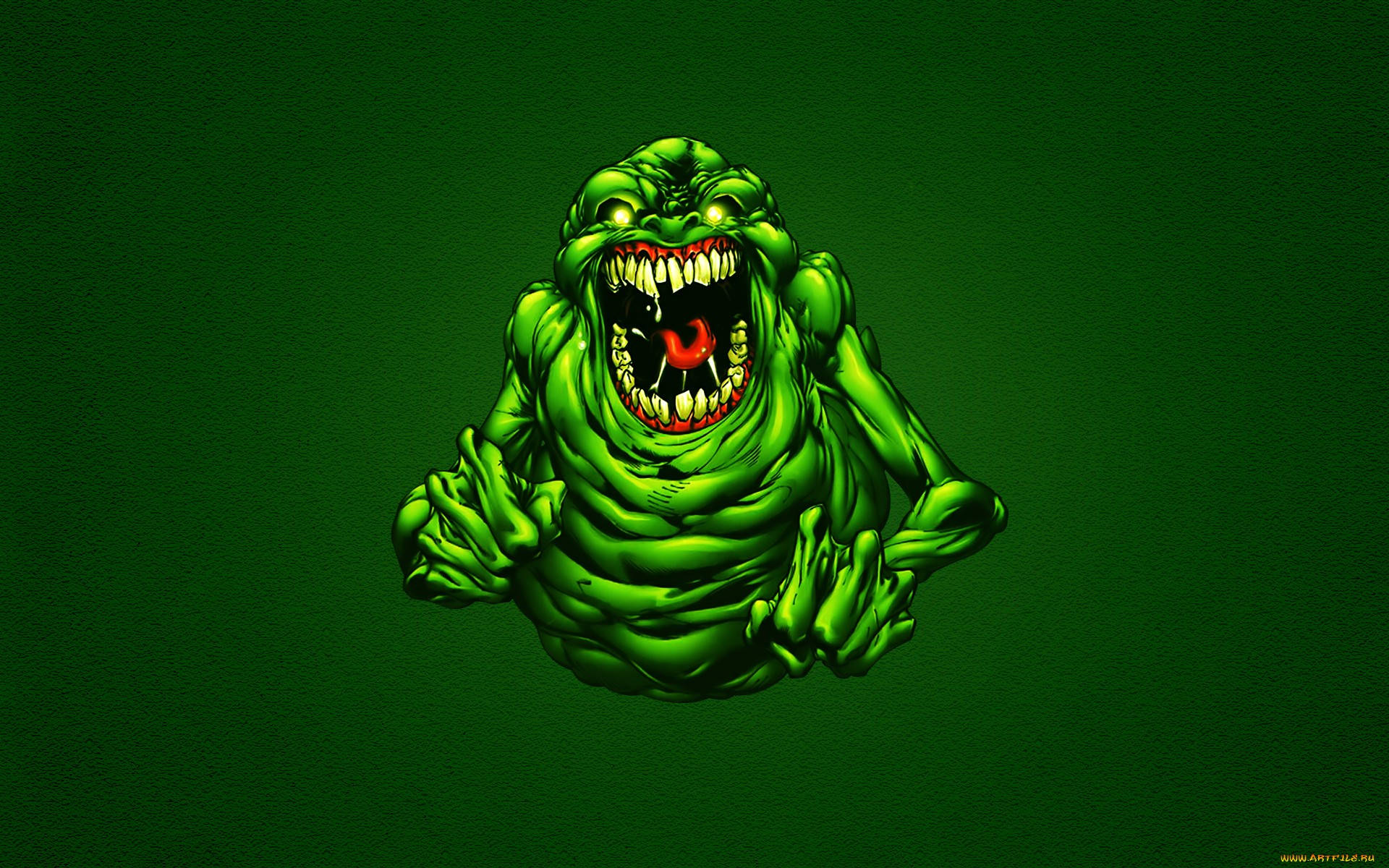 Slimer, the iconic green ghost from Ghostbusters, wreaks havoc! Wallpaper