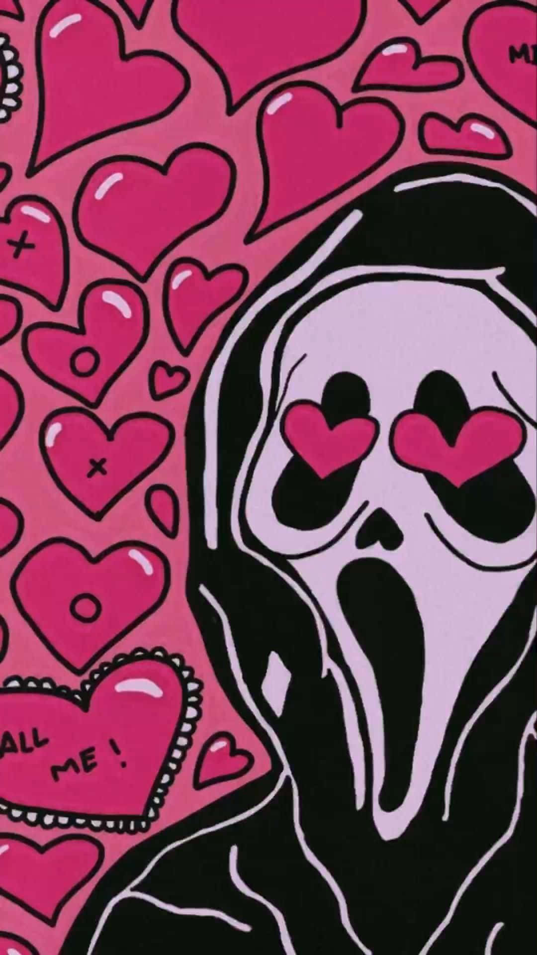 Ghostface Love Pink Background Wallpaper