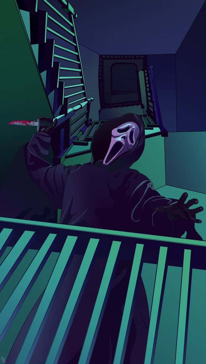 Ghostface_ Staircase_ Stalk_ Illustration Wallpaper