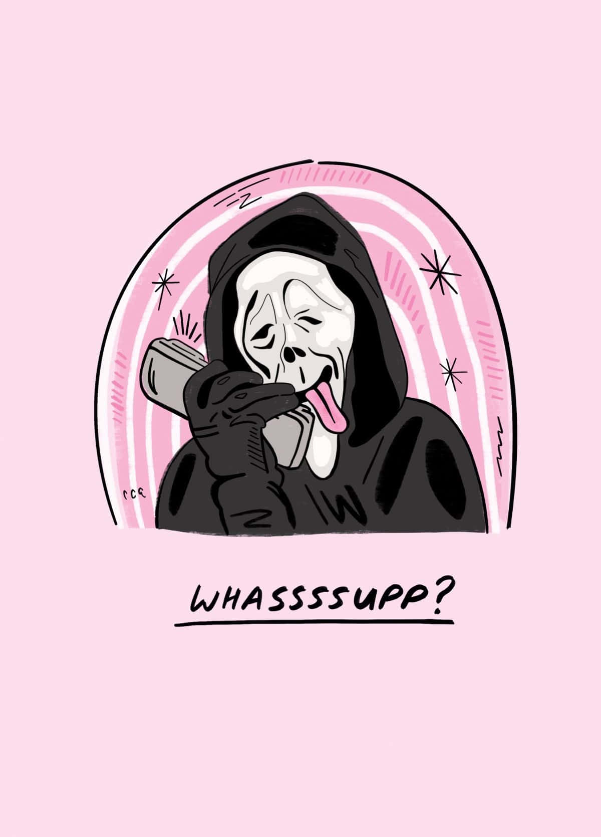 Ghostface Whassup Pink Background Wallpaper