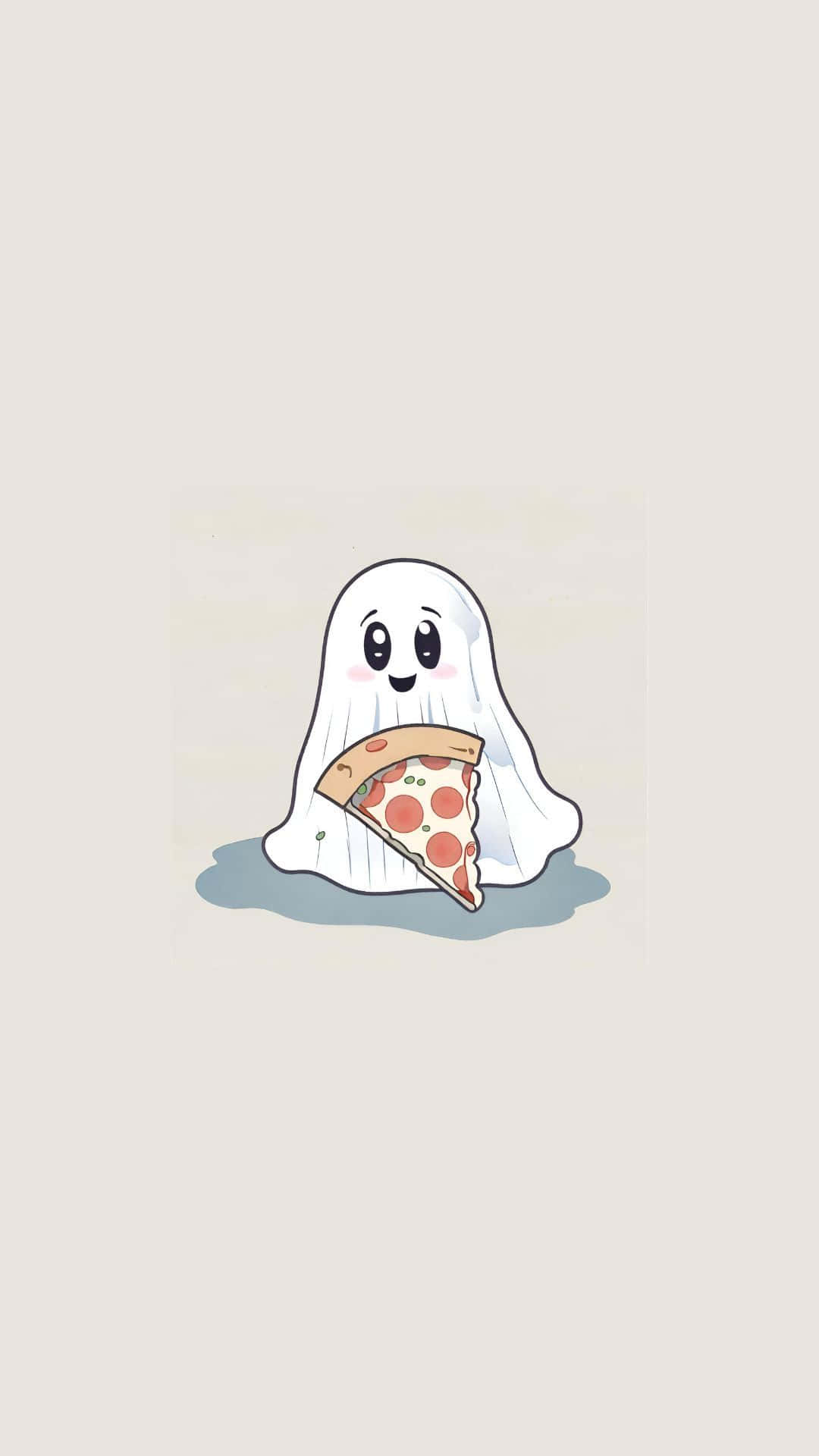 Ghostly Pizza Snack Cute Spooky Wallpaper