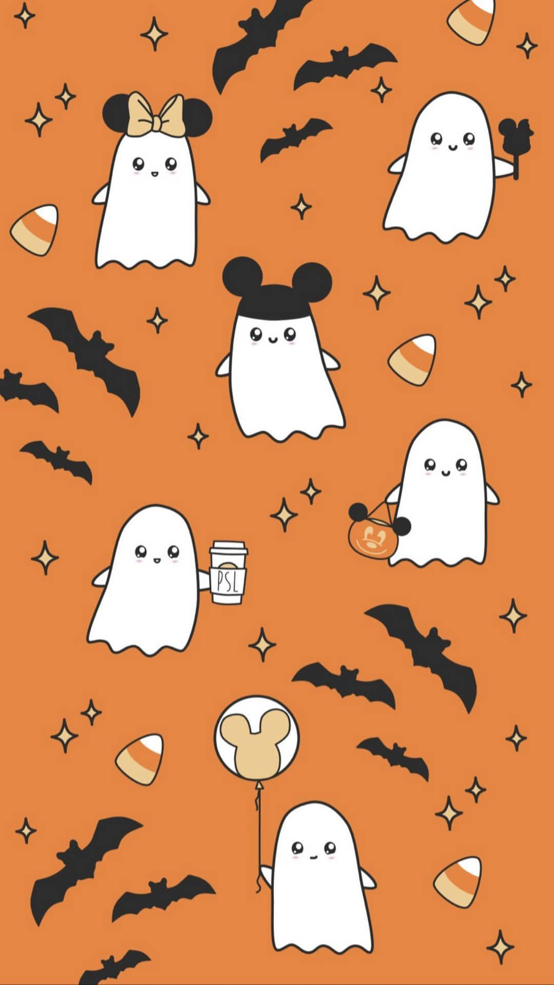 Ghosts And Bats Cute Disney Halloween Wallpaper