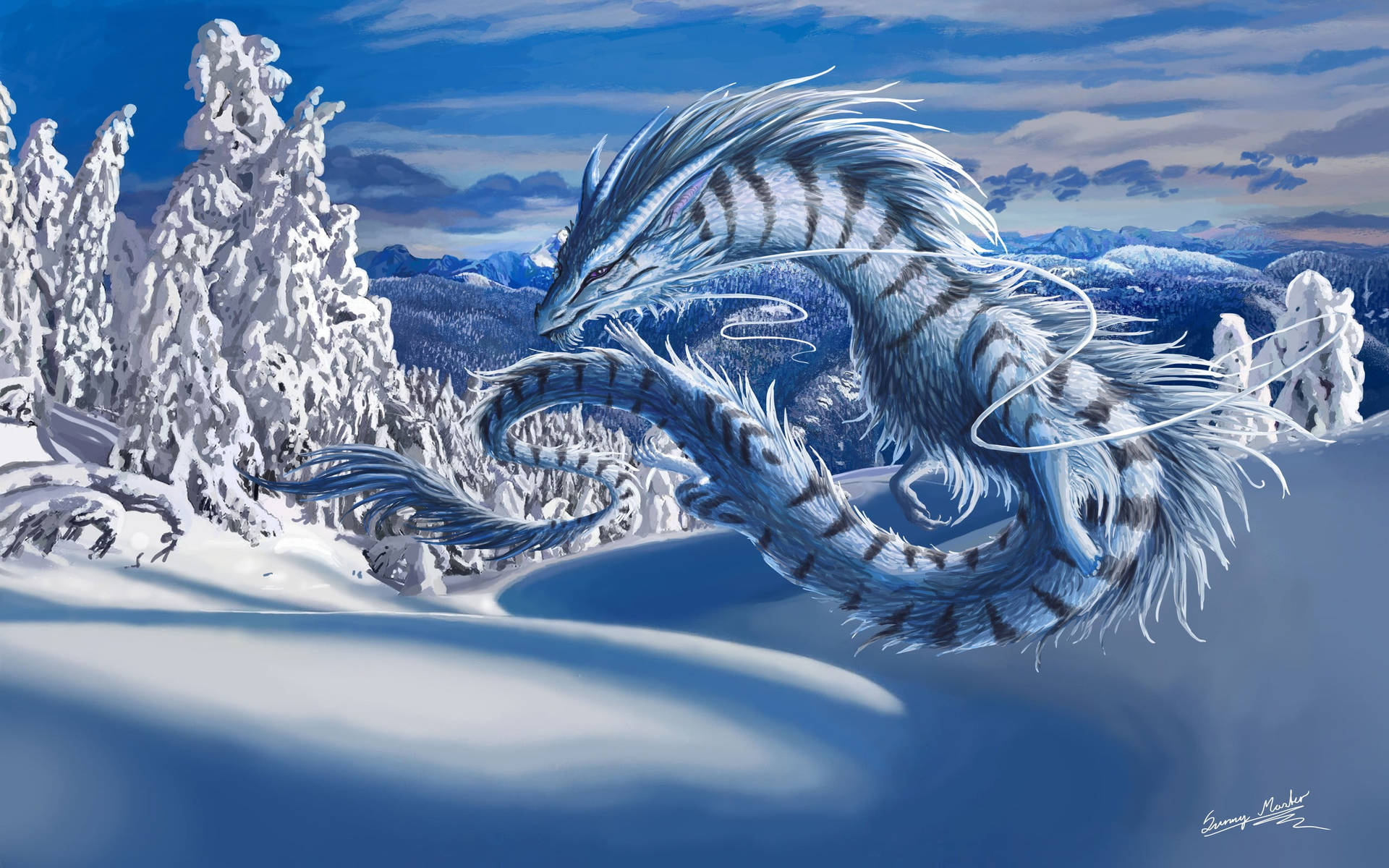Giant Blue Zebra Water Dragon Wallpaper